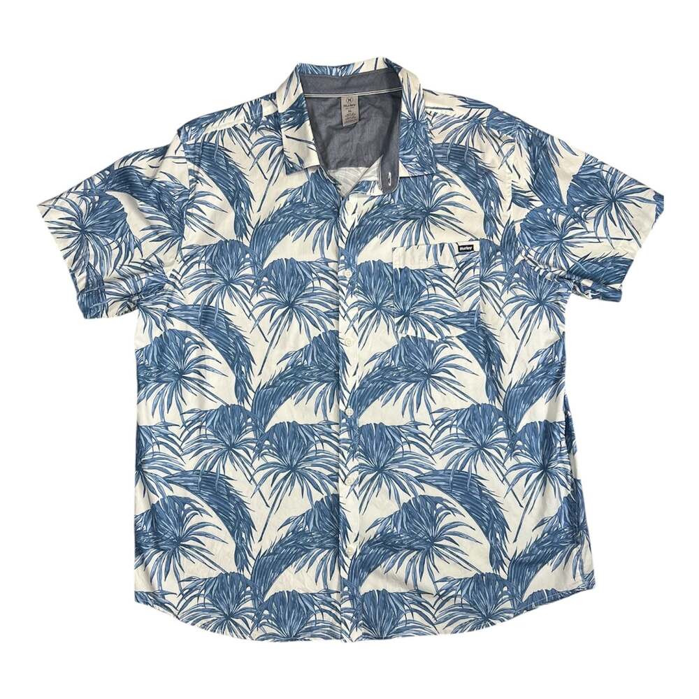 Hurley Men's Blue Palm Leaf Tropical Short Sleeve Button Down Shirt Size XL